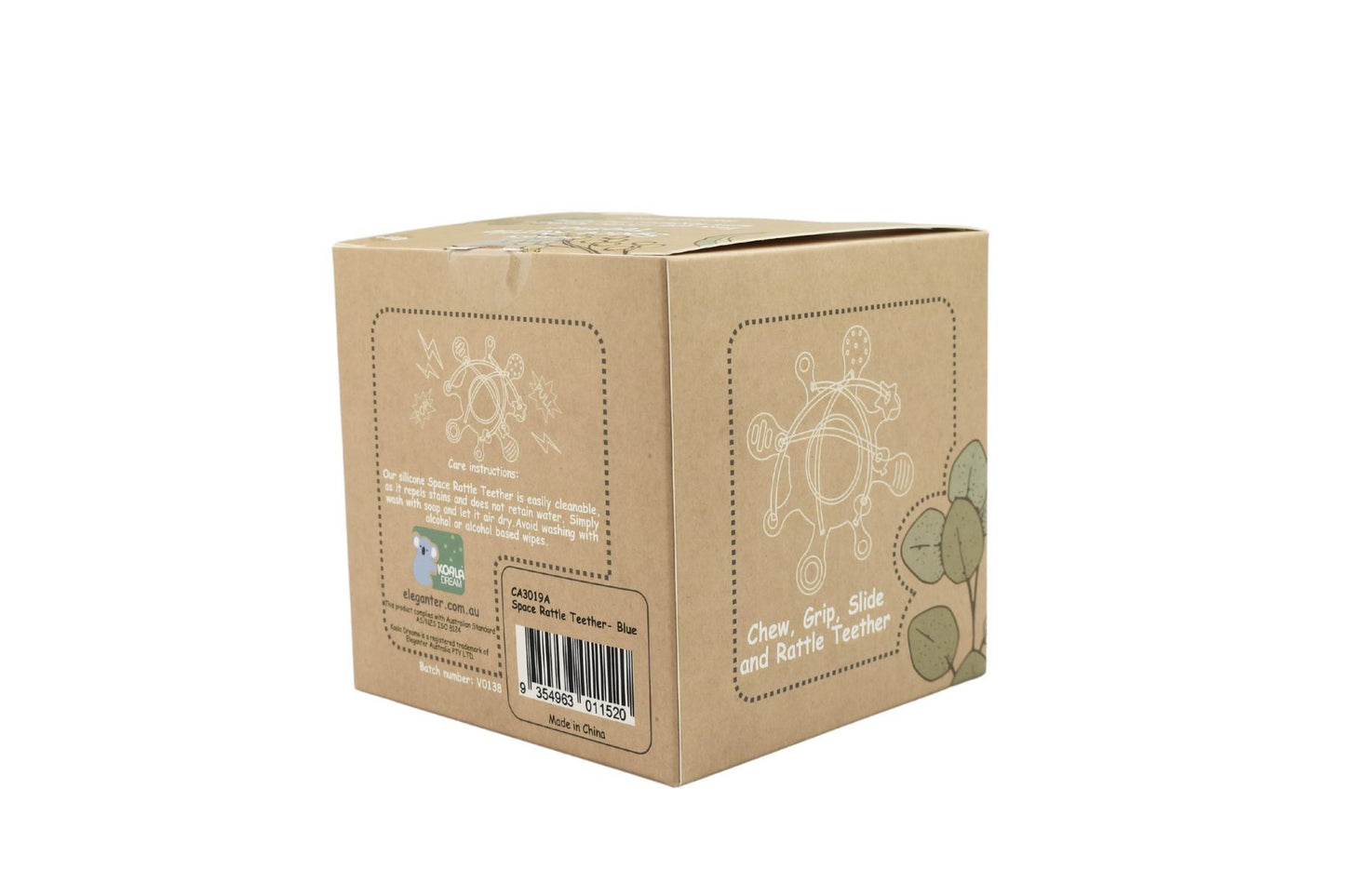 SILICONE SENSORY SPACE RATTLE TEETHER BLUE