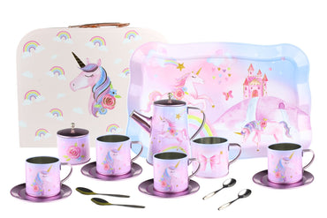 RAINBOW UNICORN TIN TEA MUG SET IN SUITCASE 18PCS