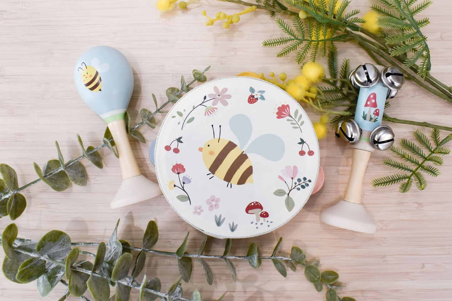 WOODEN SPRING INSECT BEE MUSIC 3 PC SET