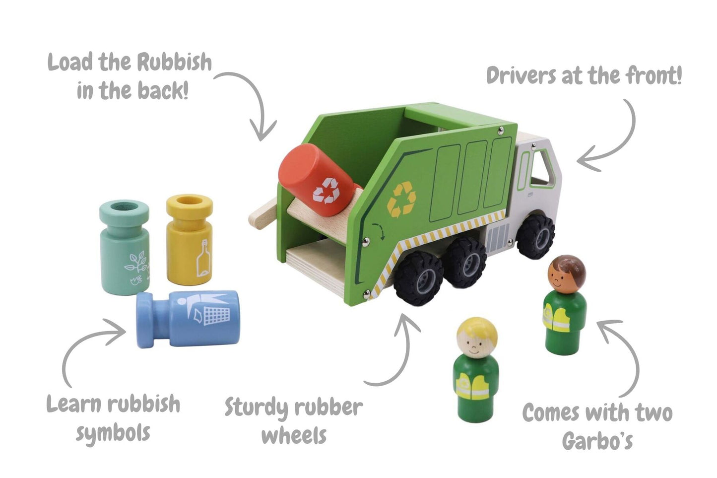 WOODEN RECYCLING GARBAGE TRUCK PLAYSET