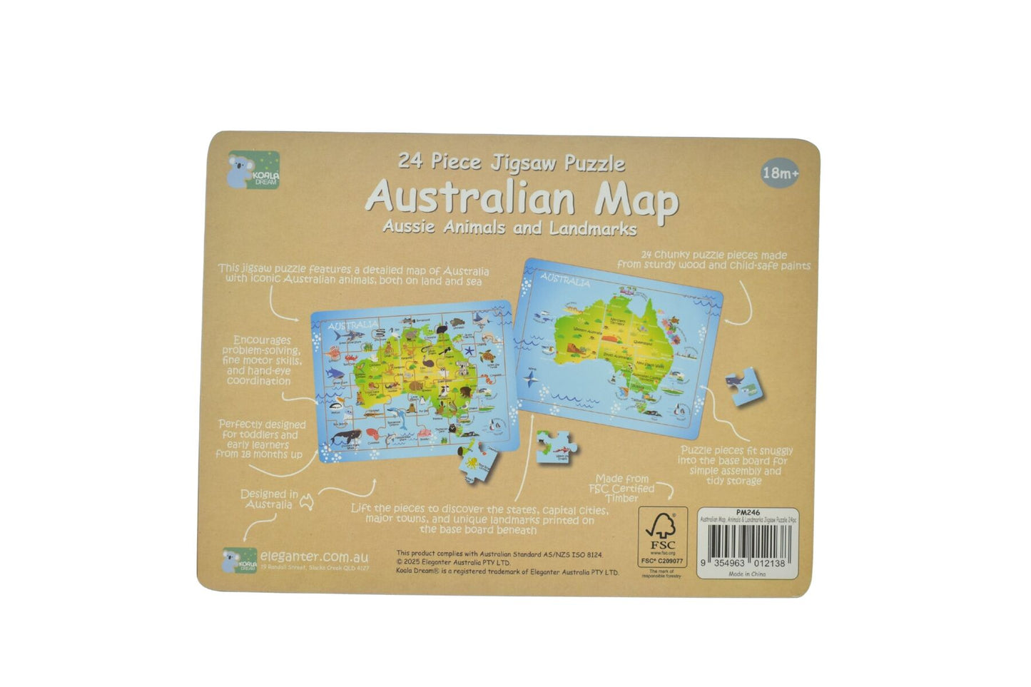 24PC JIGSAW PUZZLE AUSTRALIAN MAP AUSSIE ANIMAL AND LANDMARK