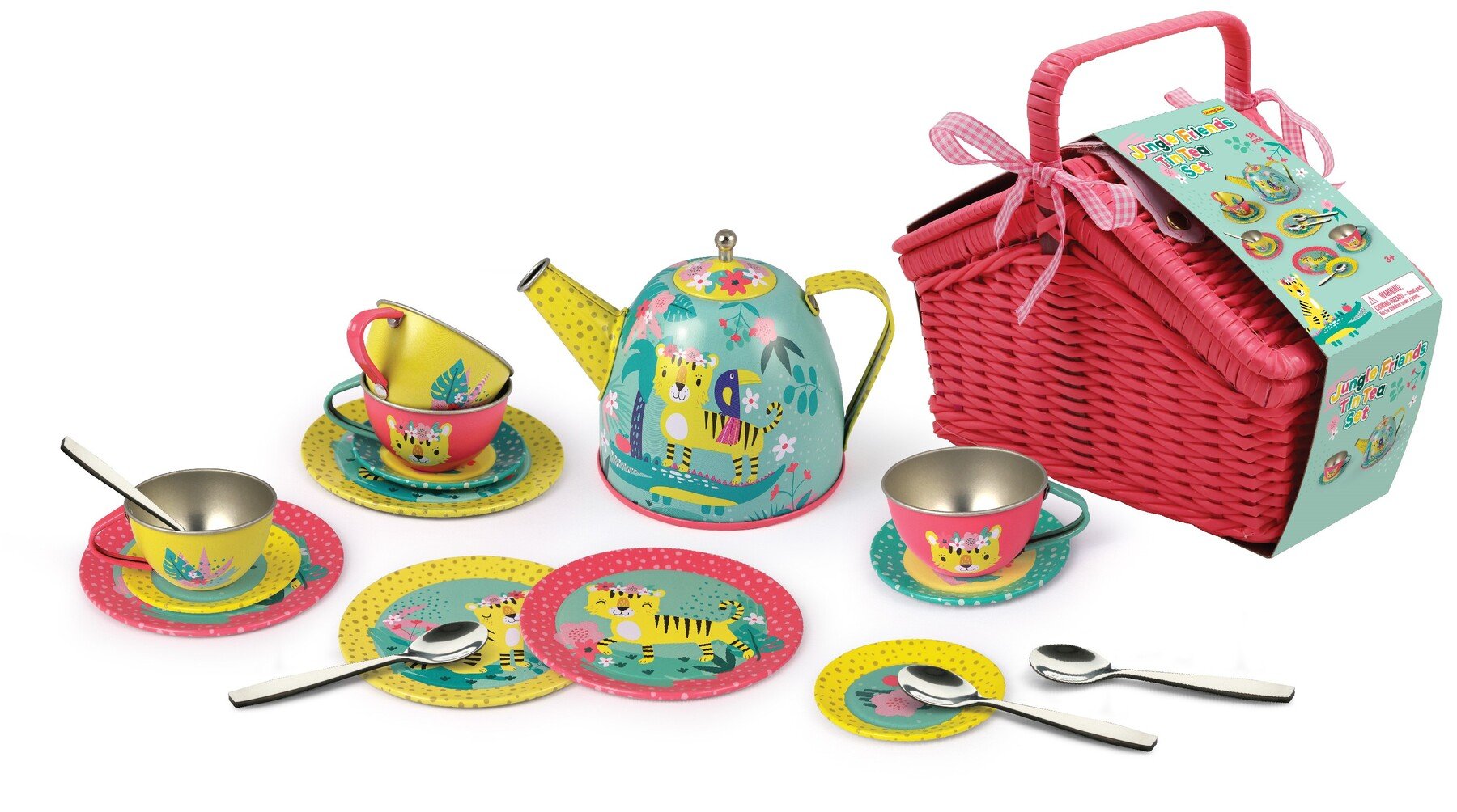 JUNGLE FRIENDS - TIGER TIN TEA SET IN PICNIC BASKET 18PCS - Bamboo Sprout