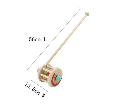 Calm & Breezy wooden push-along rolling balls tumbler for kids, featuring colorful wooden balls and a sturdy handle.