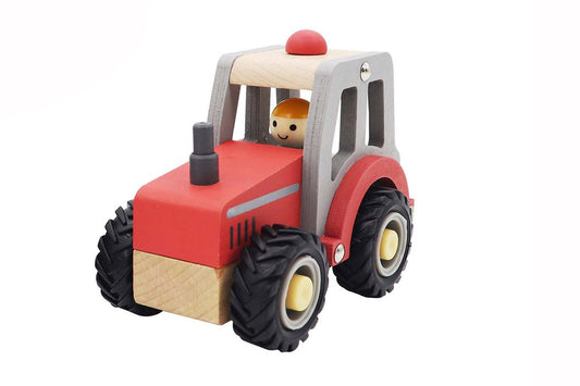 Red Calm & Breezy tractor toy with rubber wheels by Kaper Kidz, featuring realistic design and sturdy construction for kids.