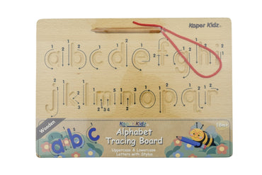 Double-sided Alphabet Tracing Board by Kaper Kidz with colorful letters for early handwriting practice.
