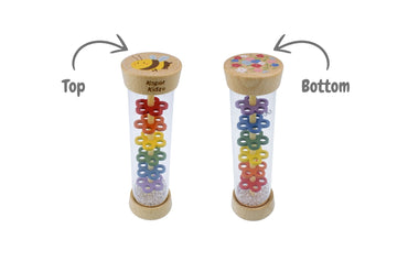Wooden Bee Rainmaker Rattle by Kaper Kidz, a colorful baby toy with a bee design and rainmaker sound feature.