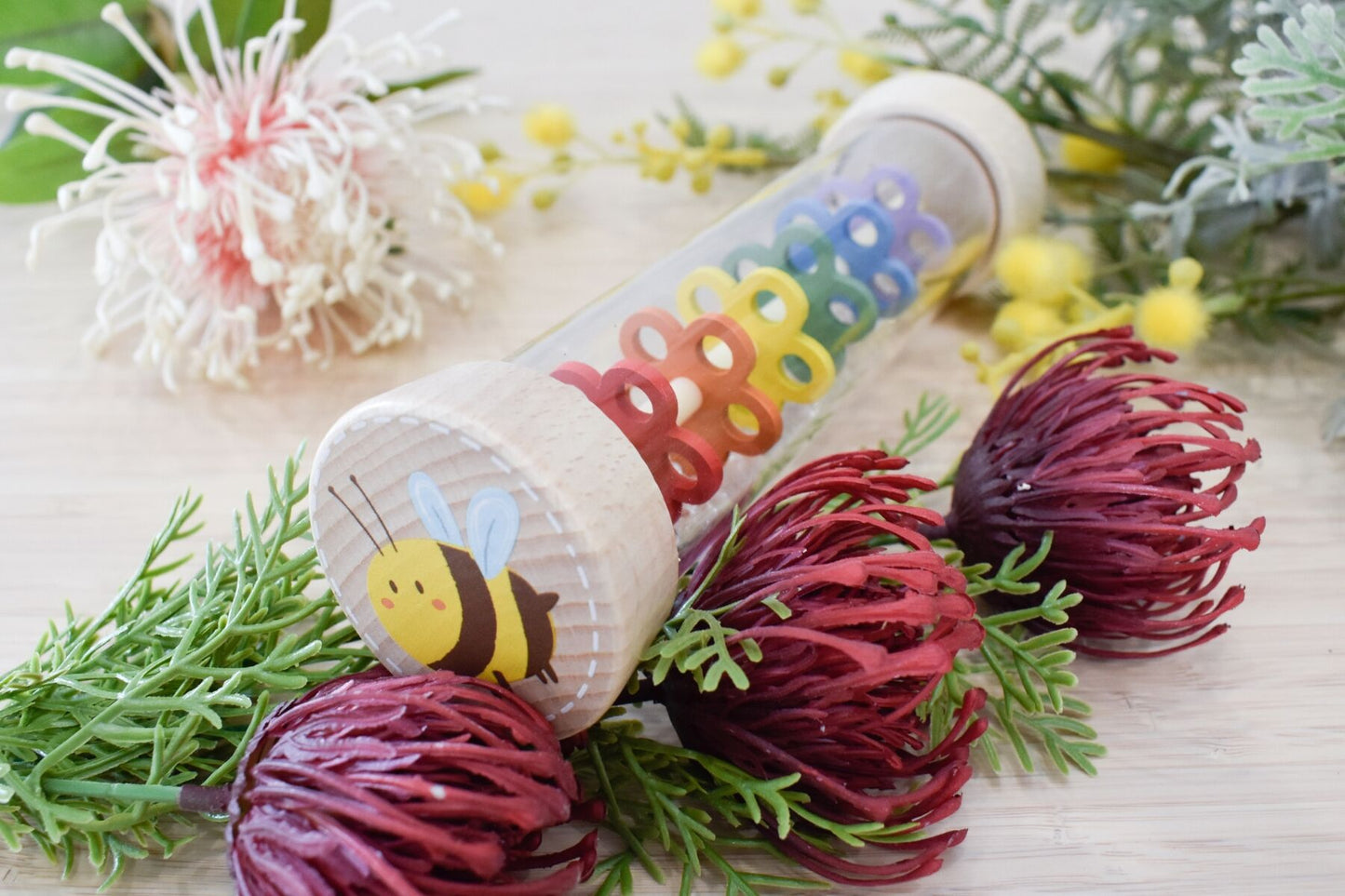 WOODEN BEE RAINMAKER RATTLE - Bamboo Sprout