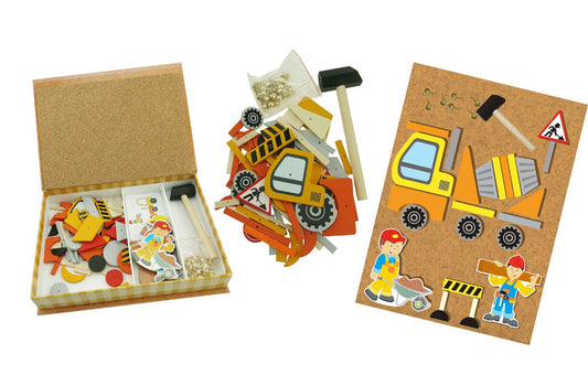 WOODEN CONSTRUCTION TRUCK TAP A SHAPE IN BOOKCASE - Bamboo Sprout