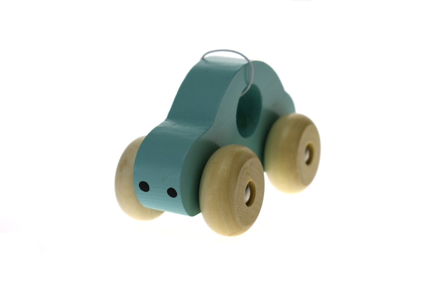 Green wooden toy car by Kaper Kidz, simple and eco-friendly, designed for children to play and enjoy.