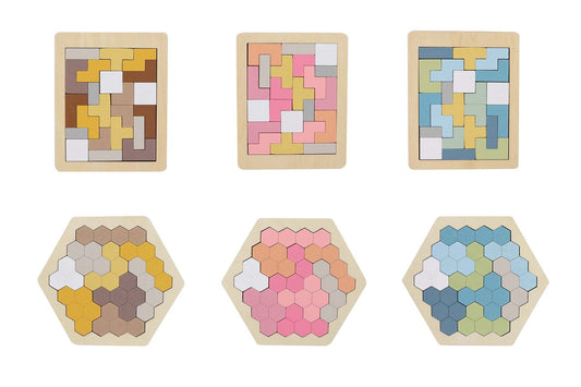 WOODEN HEXAGON & PENTOMINO BRAINTEASER PUZZLE PRICE FOR 6 - Bamboo Sprout