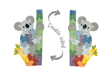 Kaper Kidz Koala A-Z chunky jigsaw puzzle featuring colorful alphabet pieces and a cute koala illustration.