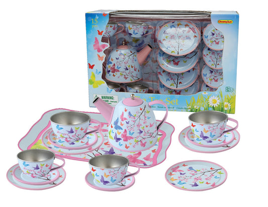 PINK BLOSSOM BUTTERFLY TIN TEA SET 15PCS - Bamboo Sprout