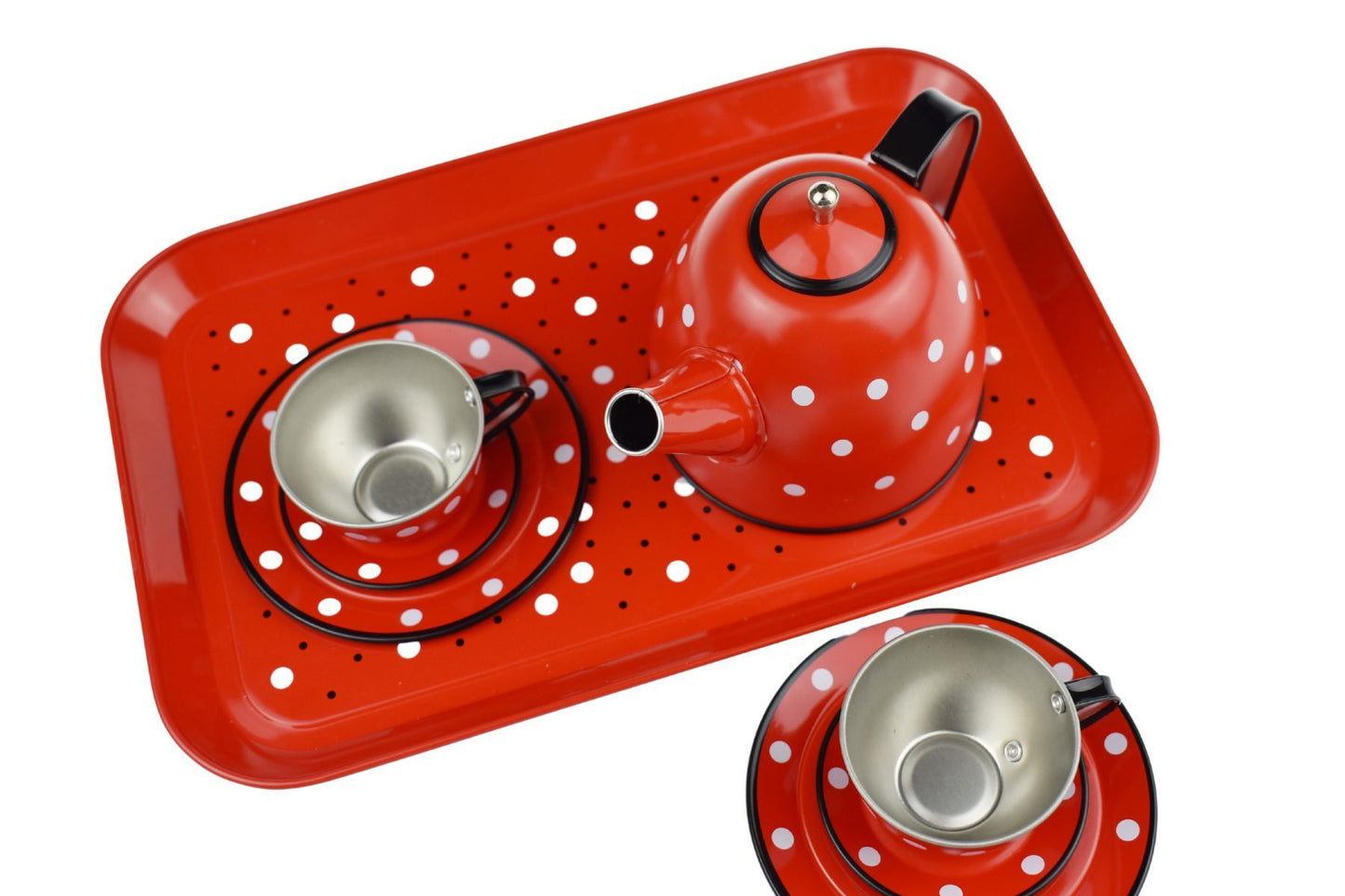 RED POLKA DOT BLACK TRIM TIN TEA SET 15PCS - Bamboo Sprout