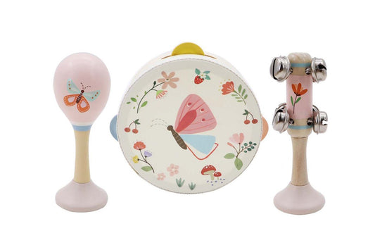 WOODEN SPRING INSECT BUTTERFLY MUSIC 3 PC SET - Bamboo Sprout