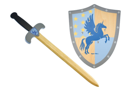 Kaper Kidz Sword & Shield Unicorn toy for kids, featuring colorful unicorn design with a shield and sword for imaginative play.