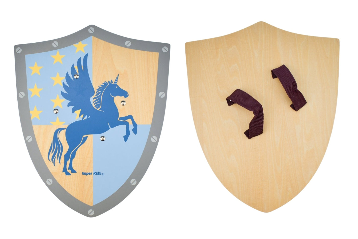 Kaper Kidz Sword and Shield set featuring a colorful unicorn design, perfect for imaginative play and dress-up.