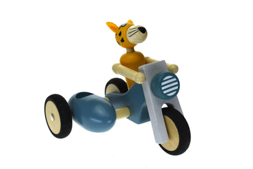 RETRO MOTOR TRICYCLE WITH CUTE LEOPARD DRIVER BLUE - LARGE - Bamboo Sprout