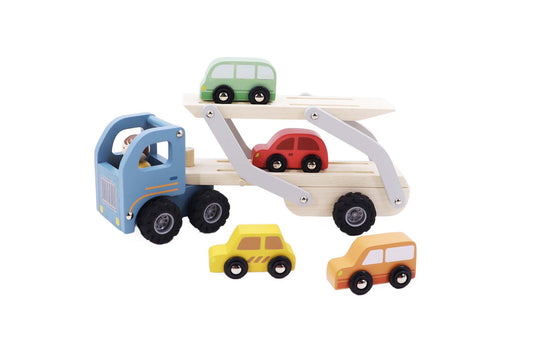 WOODEN CAR CARRIER WITH 4 CARS - Bamboo Sprout