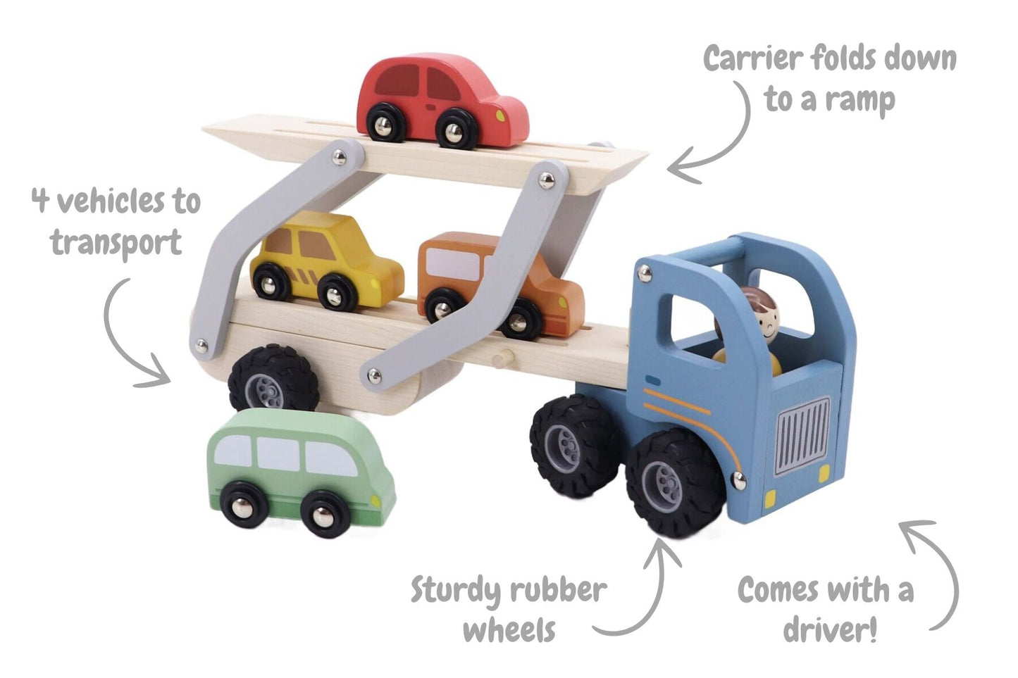 WOODEN CAR CARRIER WITH 4 CARS - Bamboo Sprout