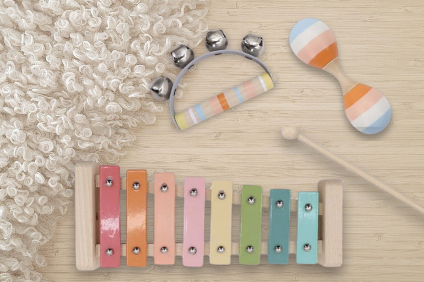 WOODEN MUSIC SET 3 PC XYLOPHONE SET ORANGE - Bamboo Sprout