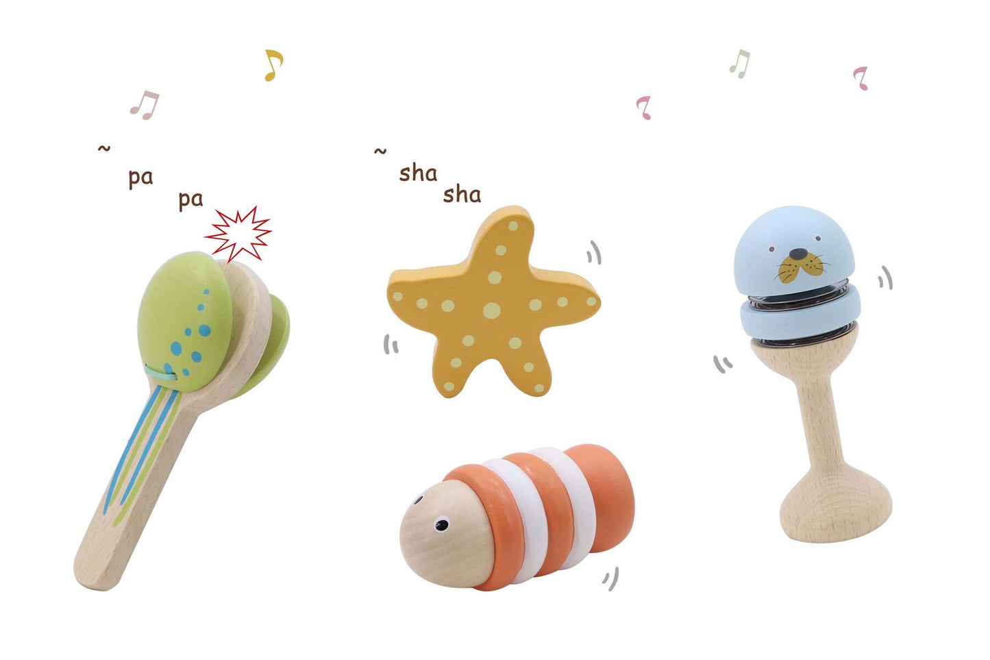 WOODEN OCEAN MUSIC SET 4 PC - Bamboo Sprout