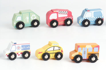 Kaper Kidz Emergency and Service Vehicles Set featuring colorful toy trucks and cars for imaginative play.