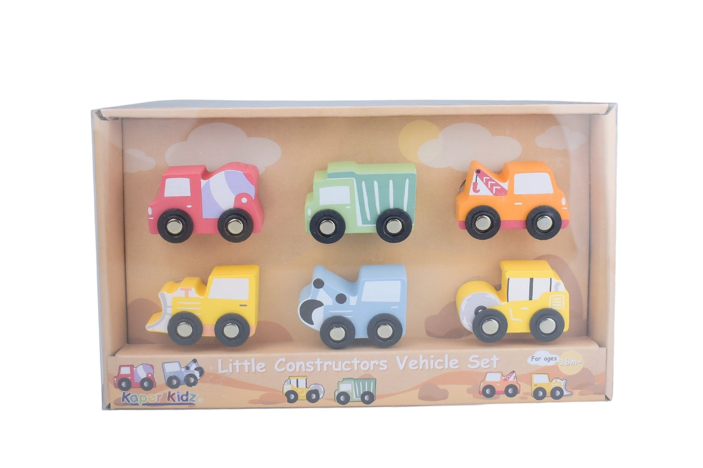 Kaper Kidz Little Constructors Vehicle Set featuring colorful toy construction vehicles for kids.