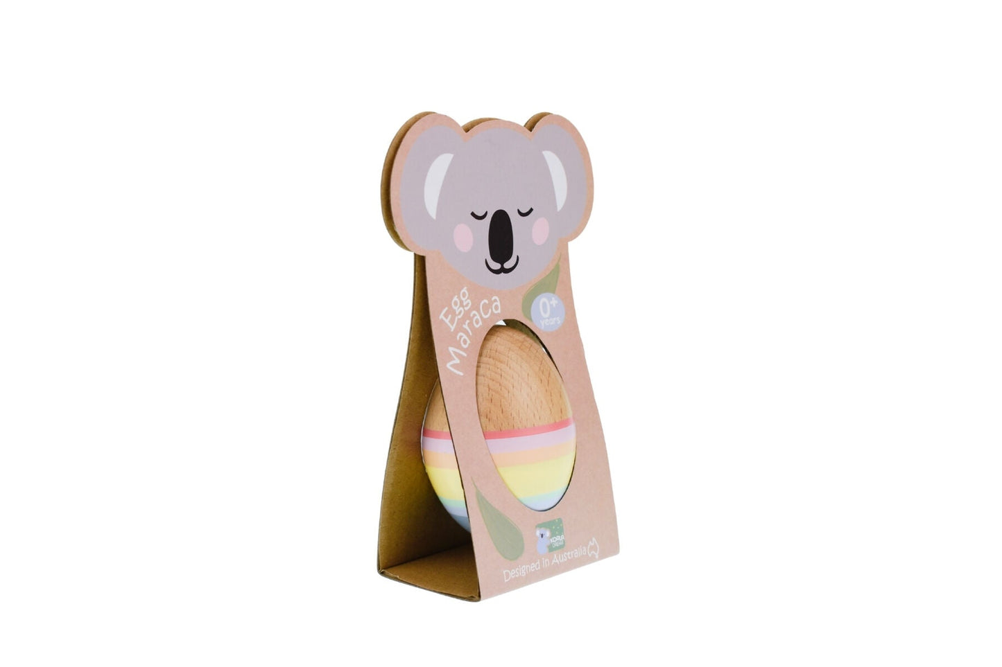 Koala Dream Classic Calm Rainbow Egg Shaker Maraca with colorful rainbow design and smooth handle for gentle shaking.
