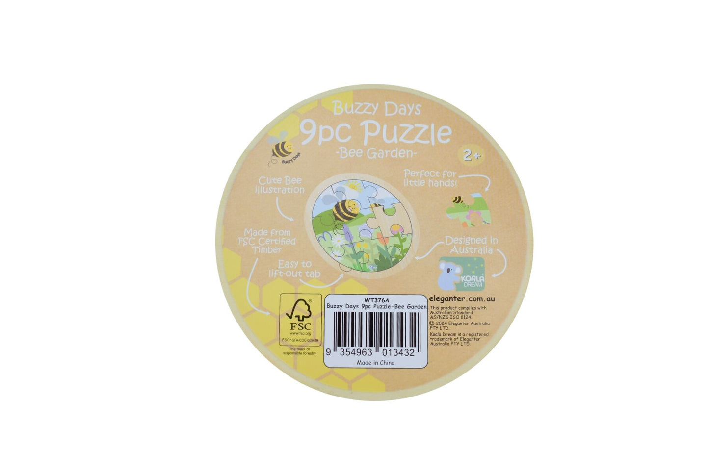 Wooden 9-piece garden jigsaw puzzle by Koala Dream featuring bees and colorful garden scenes for kids.