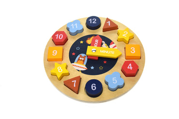 SPACE CLOCK WOODEN SHAPE SORTER AND PUZZLE - Bamboo Sprout
