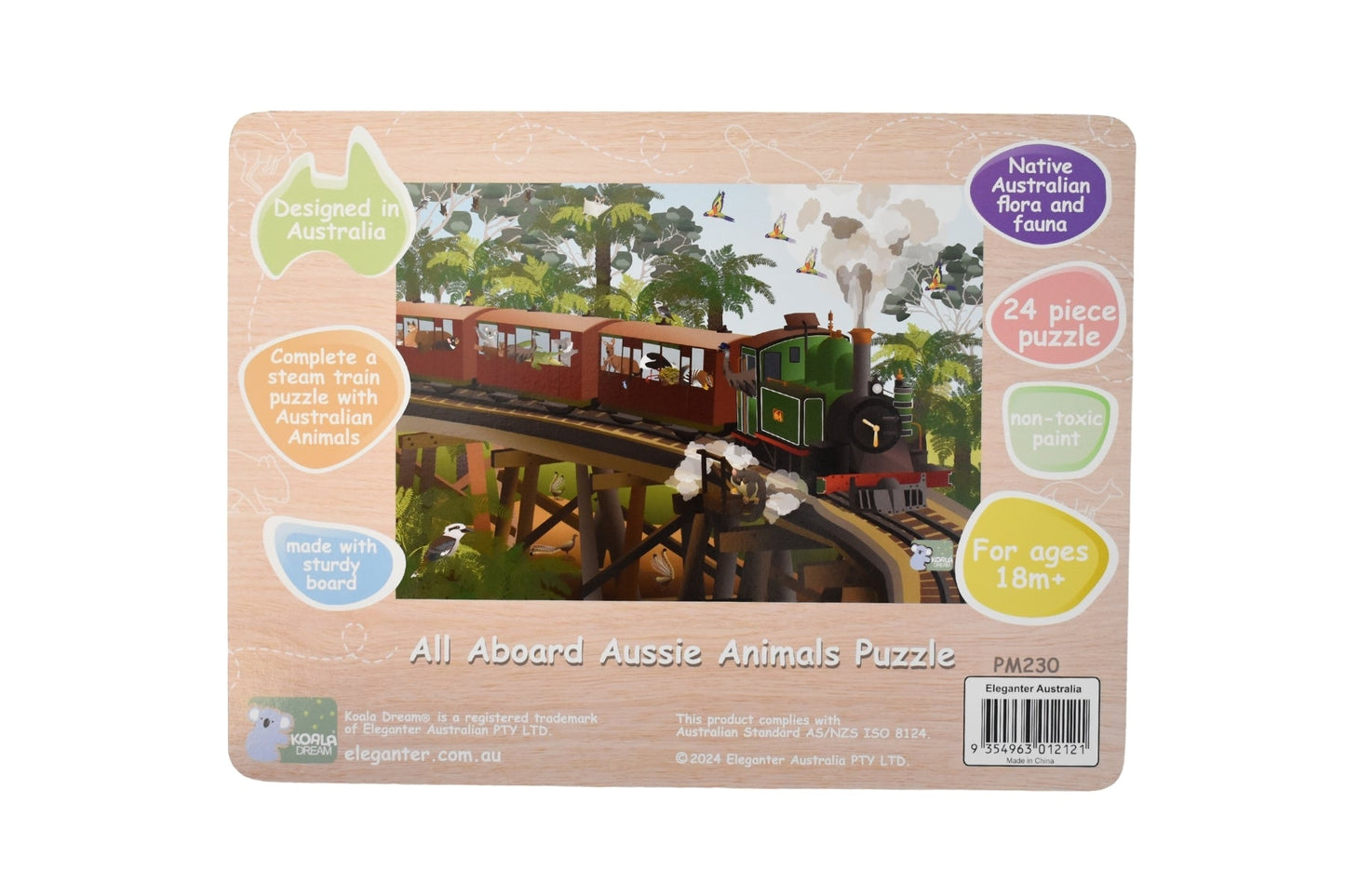 ALL ABOARD AUSTRALIAN ANIMALS 24 - PIECE TRAIN JIGSAW PUZZLE - Bamboo Sprout