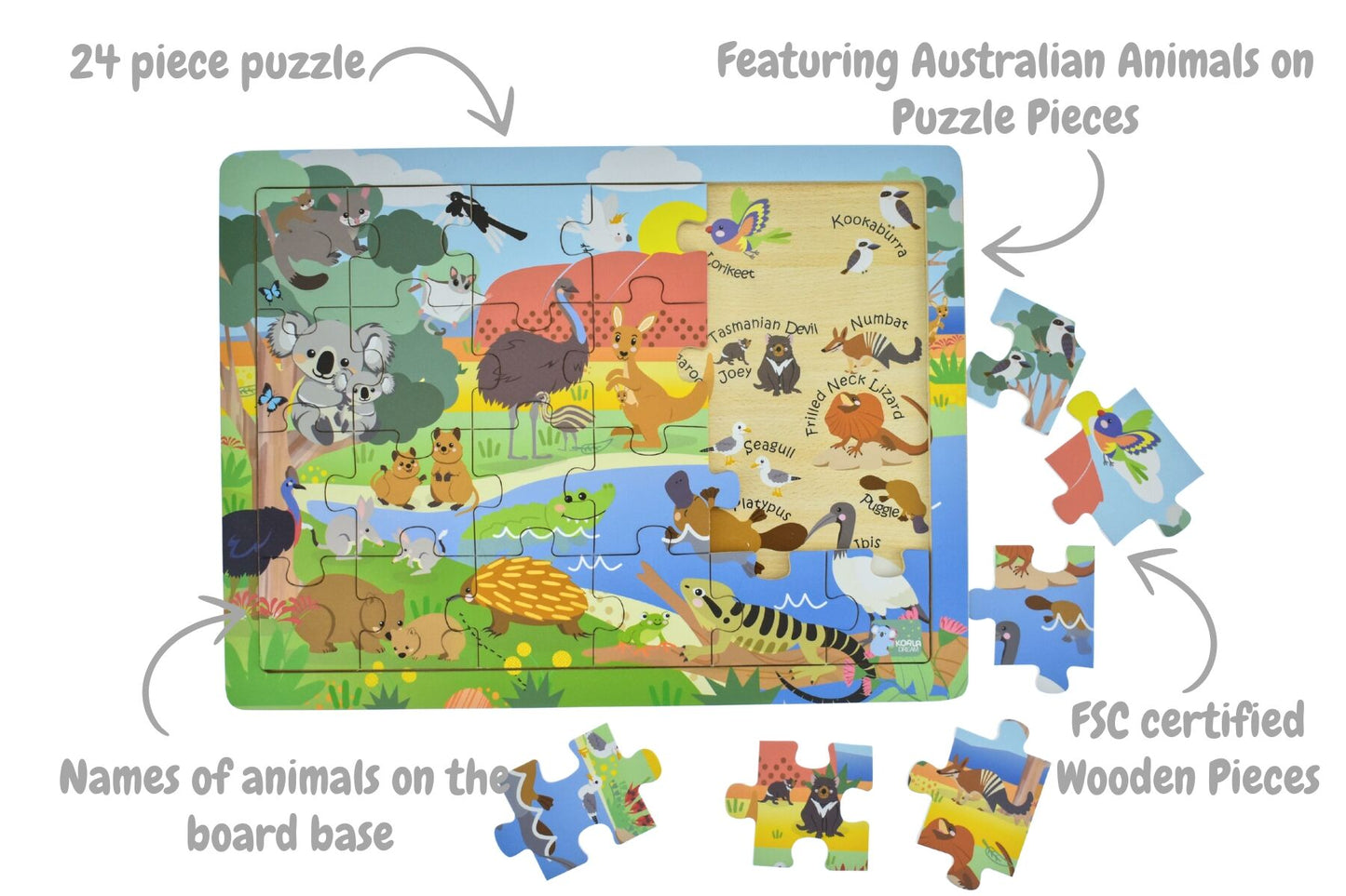 24PC JIGSAW PUZZLE AUSSIE ANIMALS AND THEIR NAMES - Bamboo Sprout