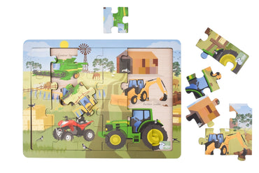 Koala Dream Aussie Farm Vehicles jigsaw puzzle with 24 pieces featuring colorful farm and vehicle illustrations.