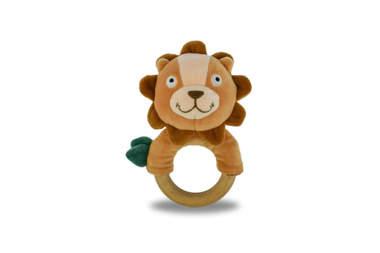 SNUGGLE BUDDY HUGSWORTH LION WOODEN RING RATTLE - Bamboo Sprout