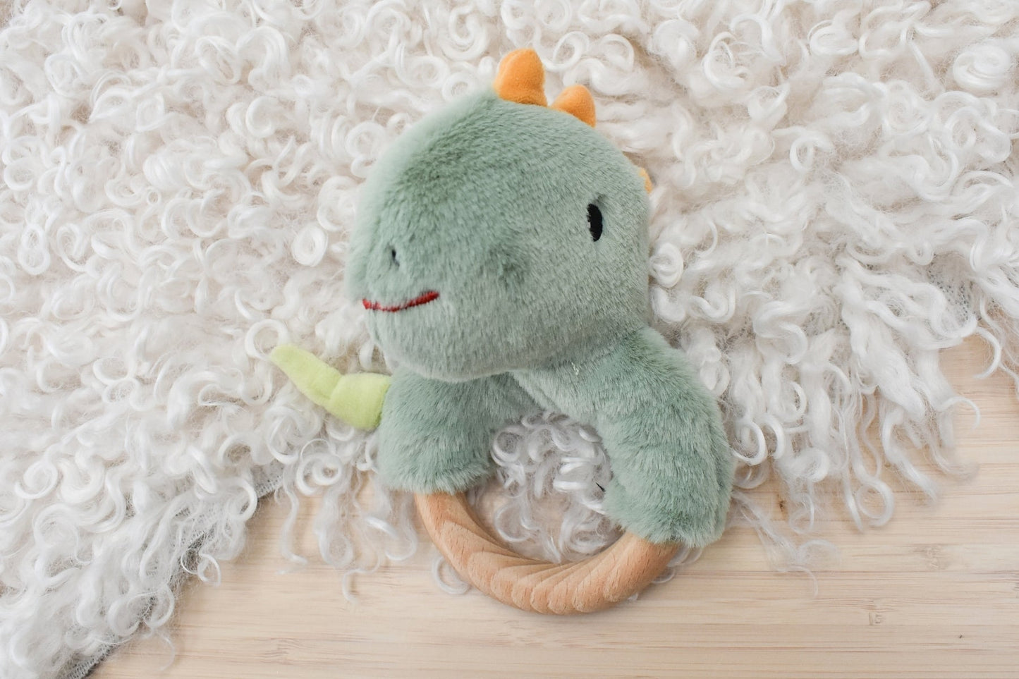 SNUGGLE BUDDY MINTY DINOSAUR WOODEN RING RATTLE - Bamboo Sprout