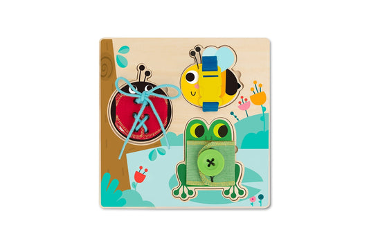 BASIC SKILLS LACING BUTTONS WOODEN PUZZLE BOARD - Bamboo Sprout
