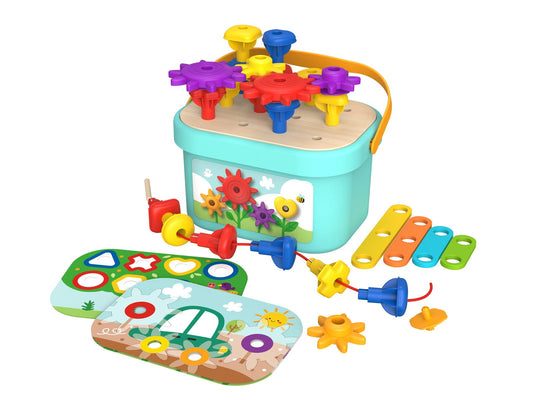 RAINBOW PEGS AND COGS STACKING AND LACING SET - Bamboo Sprout