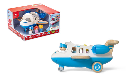 WOODEN AIRPLANE WITH SOUND AND LIGHT BLUE - Bamboo Sprout
