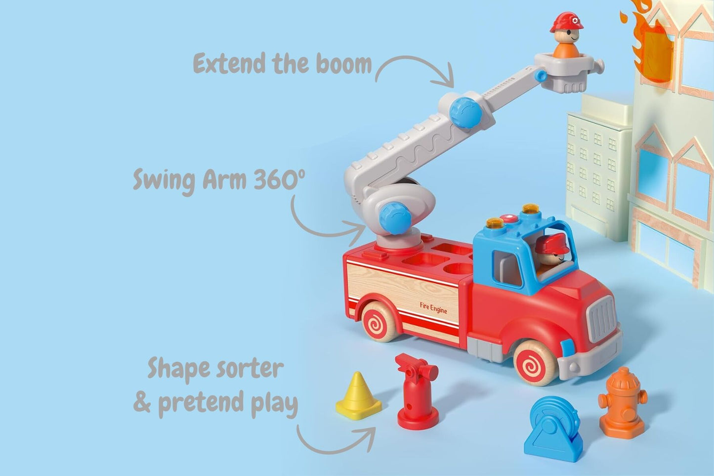 WOODEN FIRE ENGINE WITH SOUND AND LIGHT - Bamboo Sprout