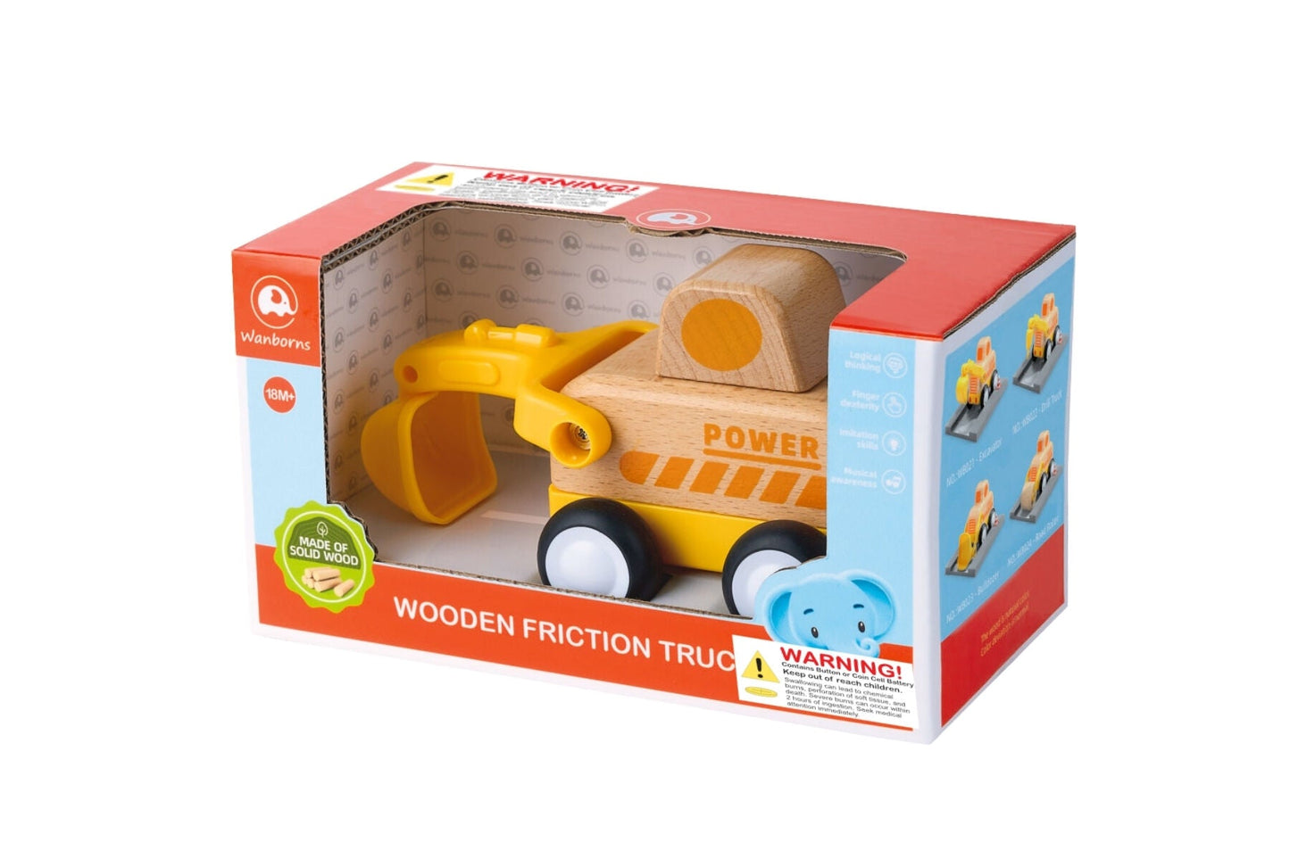 WOODEN FRICTION TRUCK DIGGER WITH SOUND AND LIGHT - Bamboo Sprout