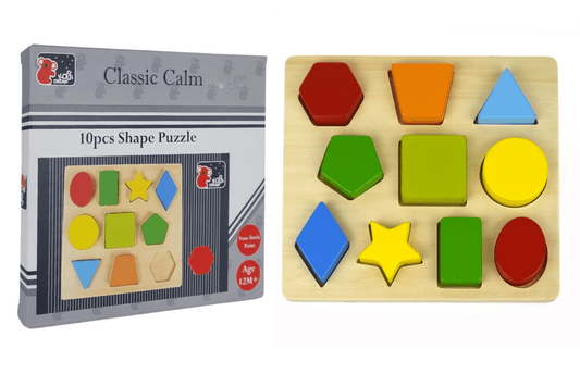WOODEN COLOURS & SHAPES PUZZLE 10PCS - Bamboo Sprout