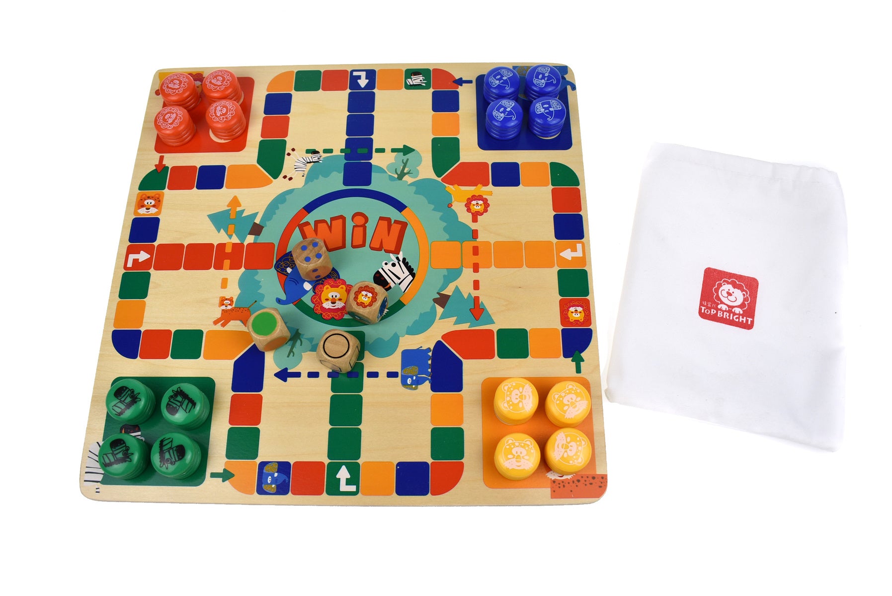 Illustration of an animal-themed Ludo board game featuring vibrant colors and strategic gameplay elements