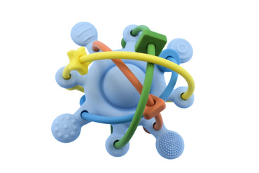 SILICONE SENSORY SPACE RATTLE TEETHER BLUE