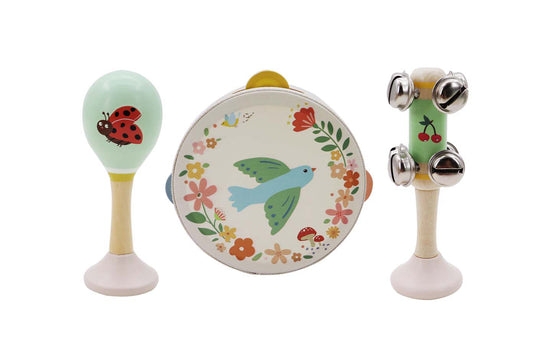 WOODEN SPRING INSECT BIRD MUSIC 3 PC SET
