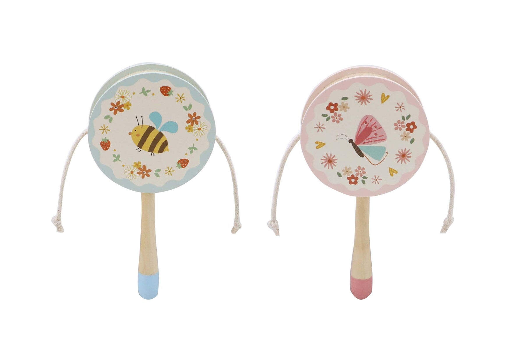 WOODEN SPRING INSECT TWIST DRUM SET OF 2