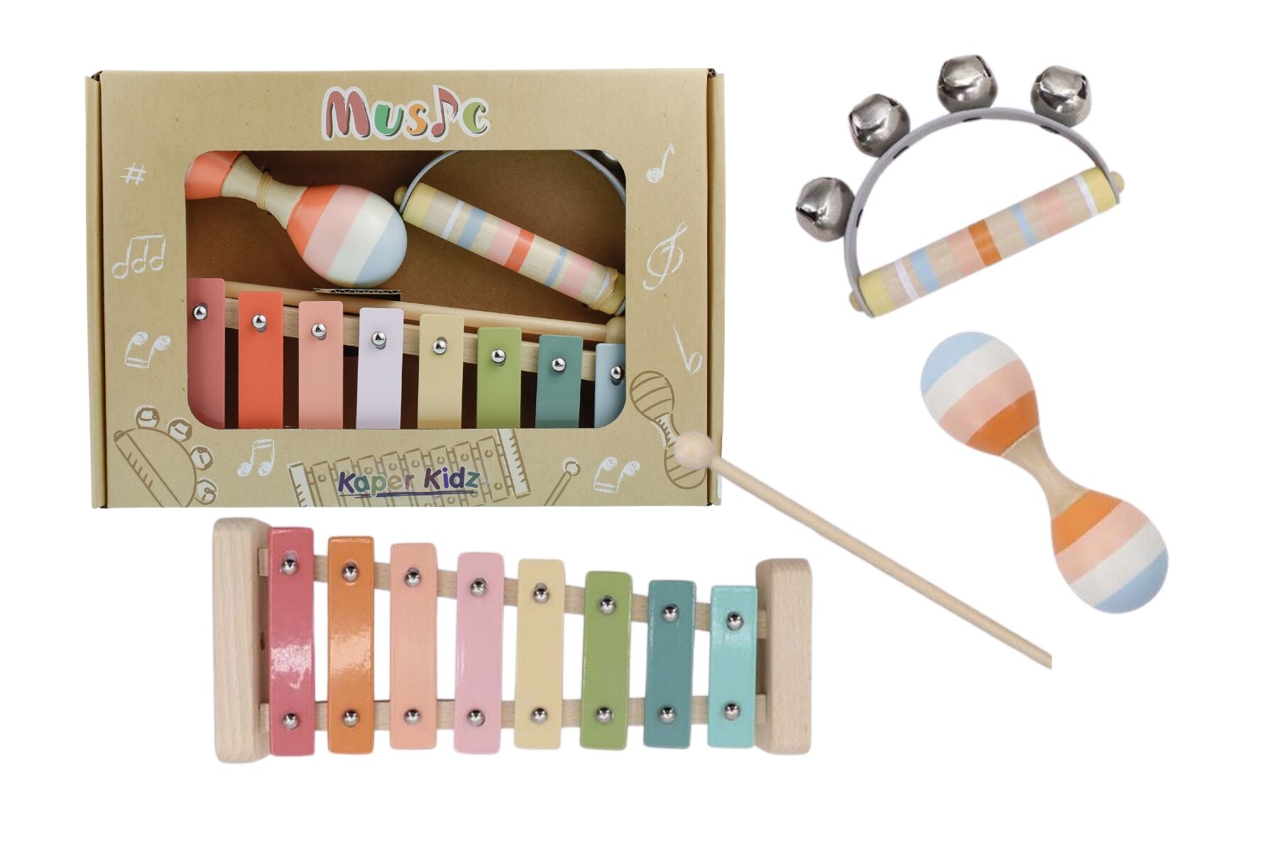 WOODEN MUSIC SET 3 PC XYLOPHONE SET ORANGE