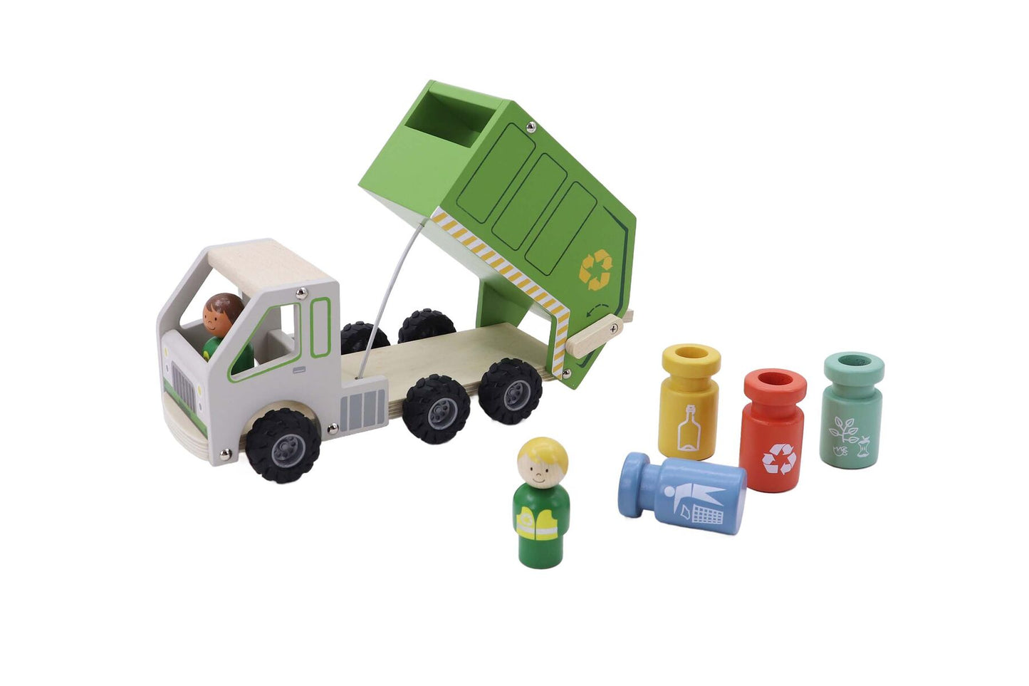 WOODEN RECYCLING GARBAGE TRUCK PLAYSET