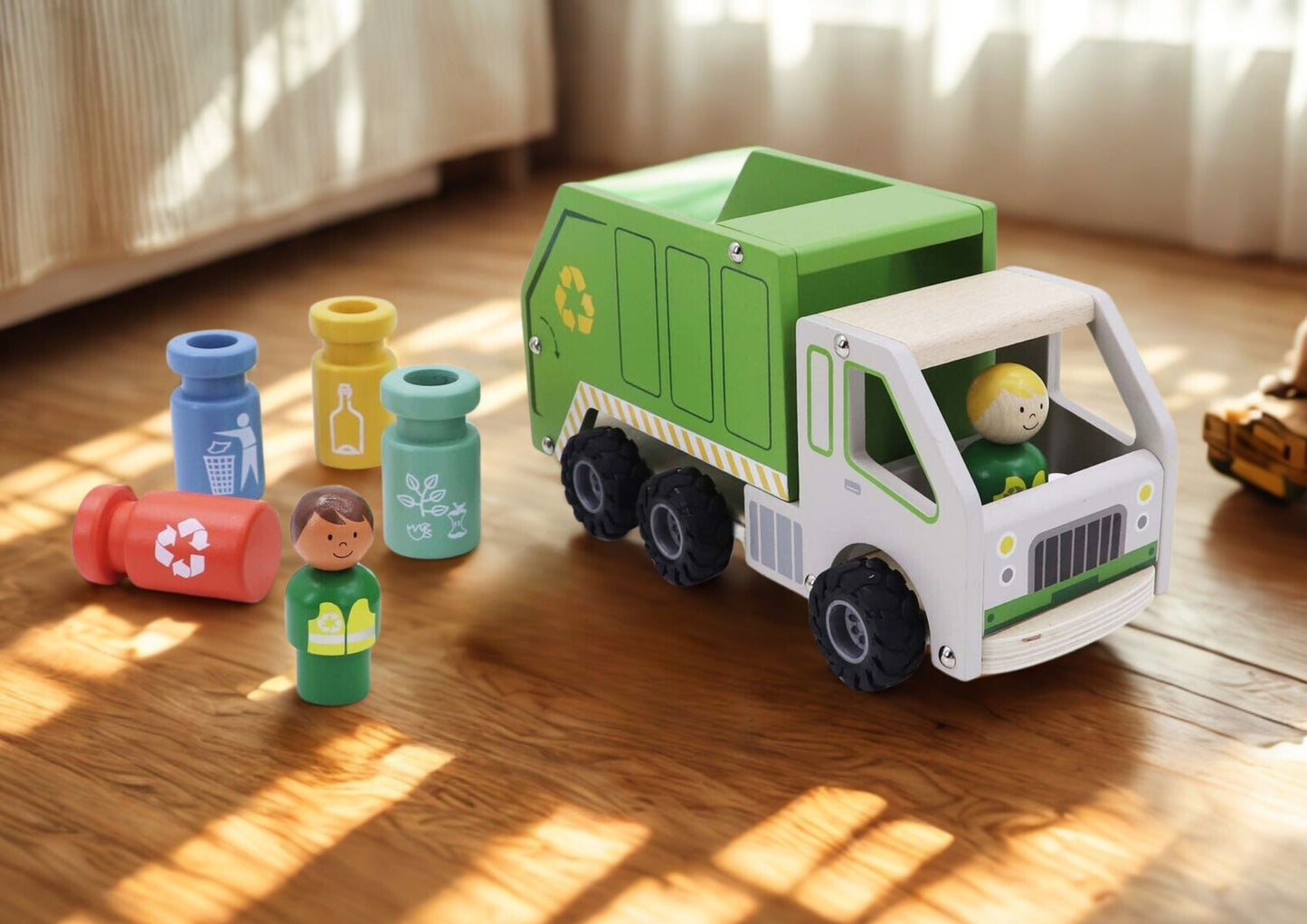 WOODEN RECYCLING GARBAGE TRUCK PLAYSET