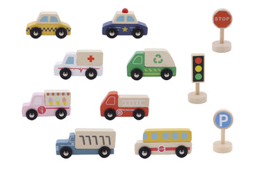 WOODEN BOX TRANSPORTATION & STREET SIGN SET