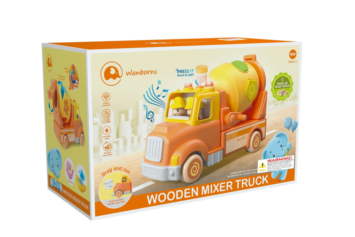 WOODEN MIXER TRUCK WITH BLOCKS SOUND AND LIGHT